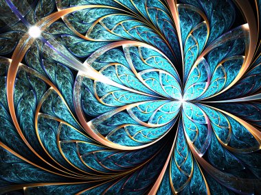 Shiny blue fractal flower or butterfly, digital artwork for creative graphic design