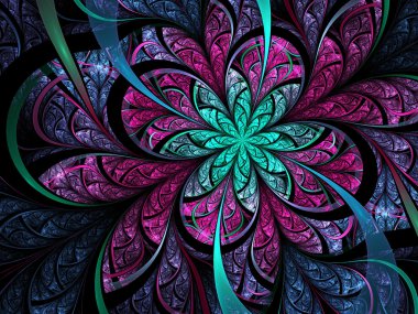Dark purple and blue fractal flower, digital artwork for creative graphic design