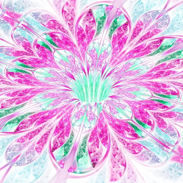 Flor fractal rosa e verde vívida, obra de arte digital para design gráfico criativo — Fotografia de Stock