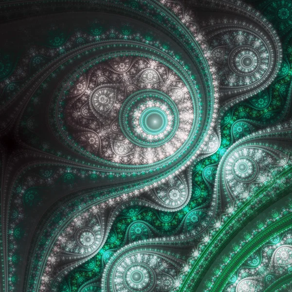 Green and silver fractal clockwork, digital artwork for creative graphic design — Stockfoto