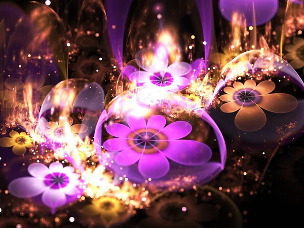 Ouro escuro e roxo fractal flores, arte digital para design gráfico criativo — Fotografia de Stock