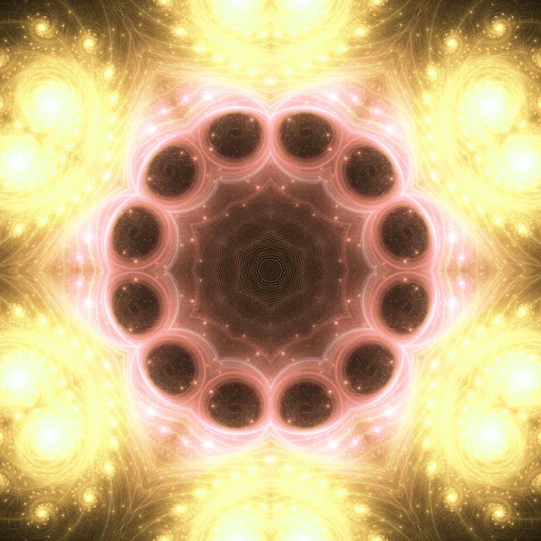 Gold shiny fractal mandala, digital artwork for creative graphic design — ストック写真