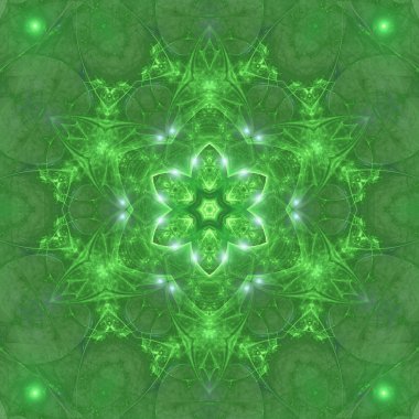 Yeşil fraktal mandala, yaratıcı grafik tasarım için dijital sanat