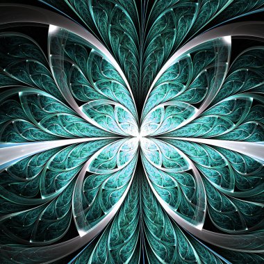 Dark green fractal flower or butterfly, digital artwork for creative graphic design