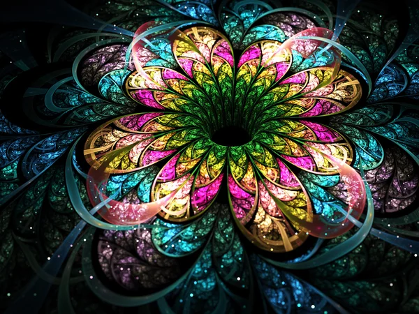 Dark colorful fractal flower, digital artwork for creative graphic design — Stock Photo, Image