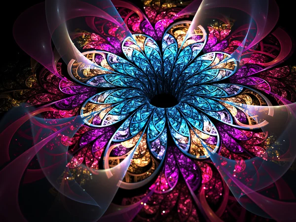 Donkere kleurrijke fractal bloem, digitale kunst voor creatieve grafisch ontwerp — Stockfoto