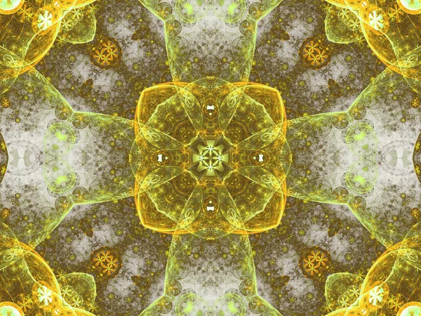 Mandala frattale giallo, opere d'arte digitali per la grafica creativa — Foto Stock