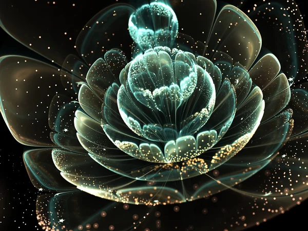 Dark fractal flower with gold pollen, digital artwork for creative graphic design — Stock Photo, Image