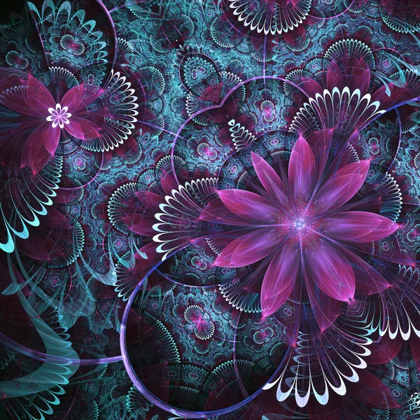紫色のフラクタルフラワー、創造的なグラフィックデザインのためのデジタルアートワーク — ストック写真