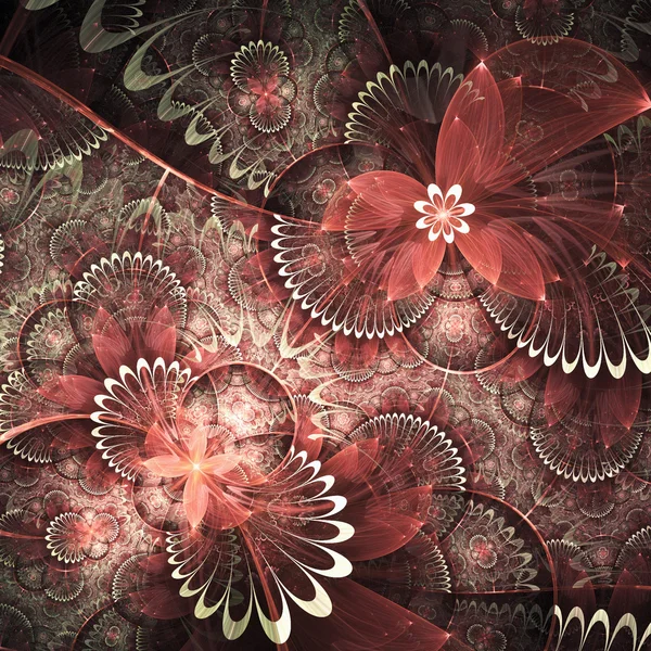 Flores fractais vermelhas, arte digital para design gráfico criativo — Fotografia de Stock