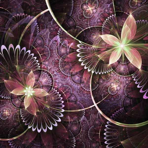 Flores brillantes fractales oscuras, ilustraciones digitales para un diseño gráfico creativo — Foto de Stock