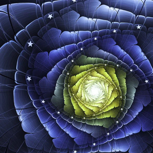 Dark fractal flower with stars, digital artwork for creative graphic design — Stock Photo, Image