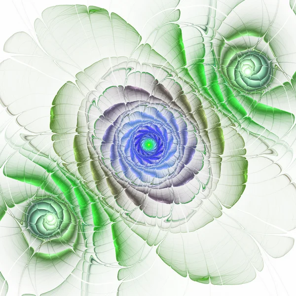 淡蓝色和绿色的分形花、 平面创意设计的数字作品 — 图库照片