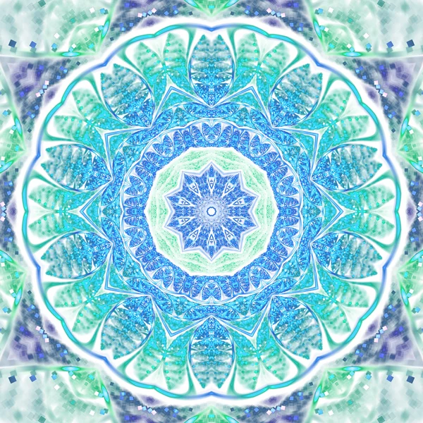 Glansiga blå fraktal mandala, digitala konstverk för kreativ grafisk design — Stockfoto