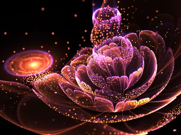 Fleur fractale foncée avec pollen d'or, illustration numérique pour la conception graphique créative — Photo