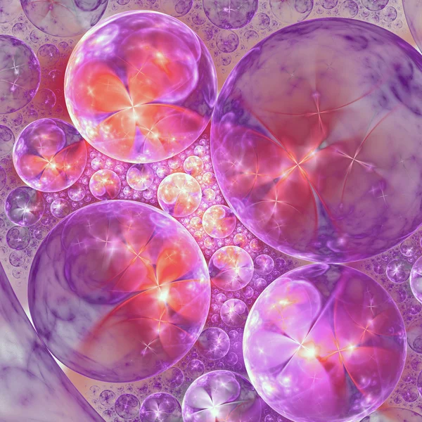 Flores fractales de colores brillantes en esferas, ilustraciones digitales para un diseño gráfico creativo Imagen de archivo