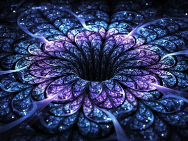 koyu mavi fraktal çiçek, yaratıcı grafik tasarım için dijital sanat
