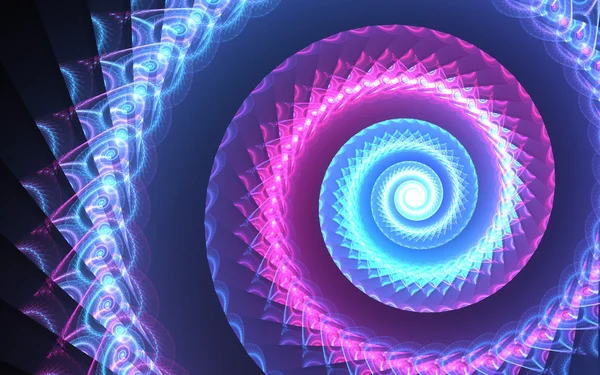 蓝色和紫色的分形螺旋、 平面创意设计的数字作品 — 图库照片