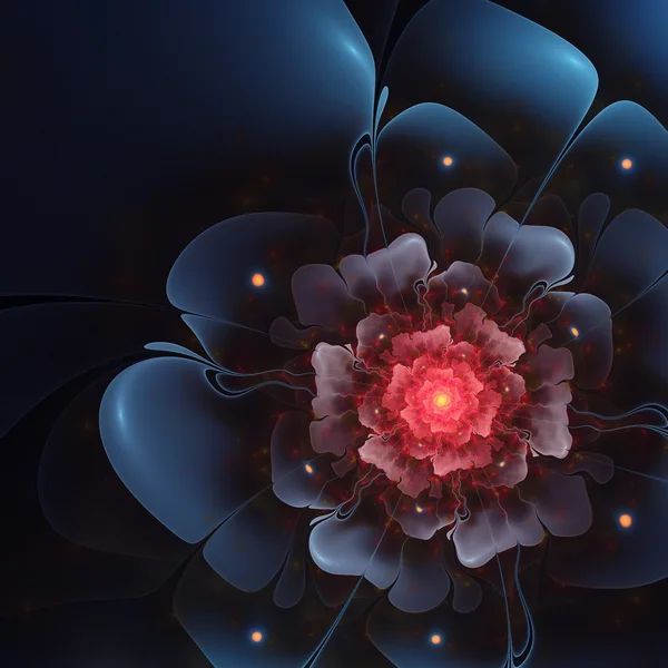 Dark blue and red fractal flower, digital artwork for creative graphic design — Stock Photo, Image