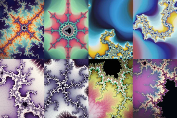 Set of mandelbrot formula fractals, digital artwork for creative graphic design — Stock Photo, Image
