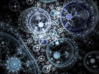 Mavi fraktal makine, yaratıcı grafik tasarım için dijital sanat