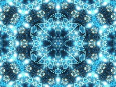 Parlak mavi fraktal mandala, yaratıcı grafik tasarım için dijital sanat