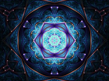 koyu mavi fraktal mandala, yaratıcı grafik tasarım için dijital sanat