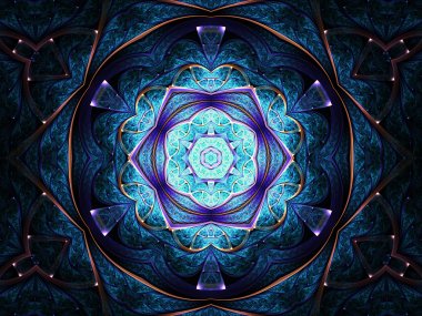 Dark blue fractal mandala, digital artwork for creative graphic design clipart