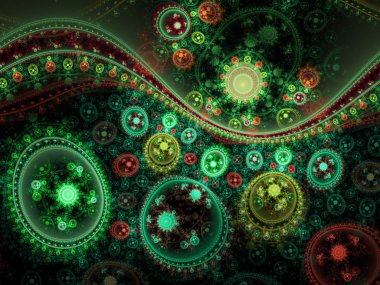 Yeşil fraktal clockwork, yaratıcı grafik tasarım için dijital sanat