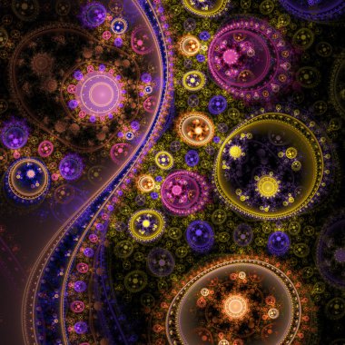 Soyut renkli fraktal makine, yaratıcı grafik tasarım için dijital sanat