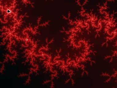 Siyah ve kırmızı fraktal spiraller, yaratıcı grafik tasarım için dijital sanat