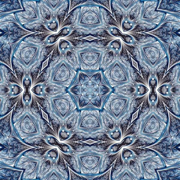 Blå fraktale mandala, digital kunst til kreativt grafisk design - Stock-foto