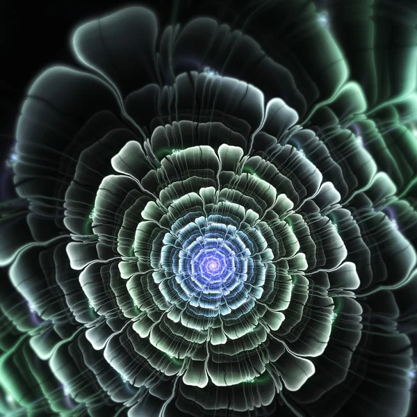 Green and blue fractal flower, digital artwork for creative graphic design — Stock Photo, Image