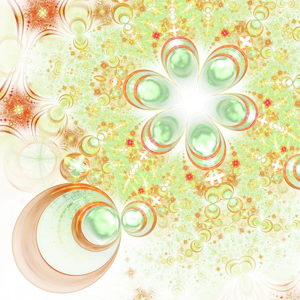 Glossy green and orange fractal flower, digital artwork for creative graphic design — Stock Photo, Image