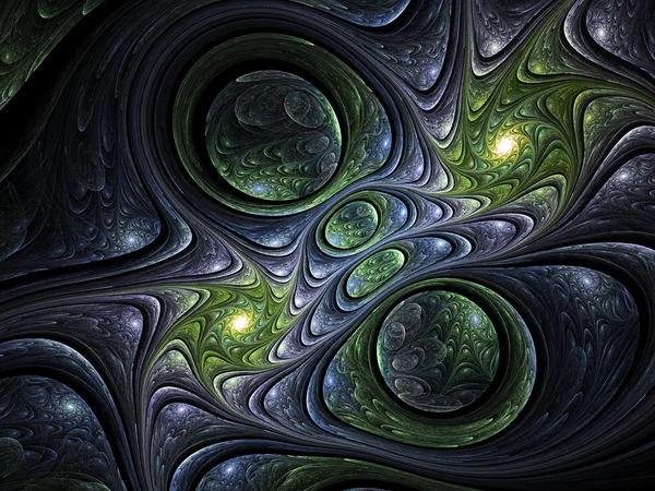 Estrellas fractales azules y verdes abstractas, ilustraciones digitales para el diseño gráfico creativo —  Fotos de Stock