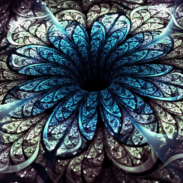 Flor fractal azul oscuro, obra de arte digital para un diseño gráfico creativo — Foto de Stock
