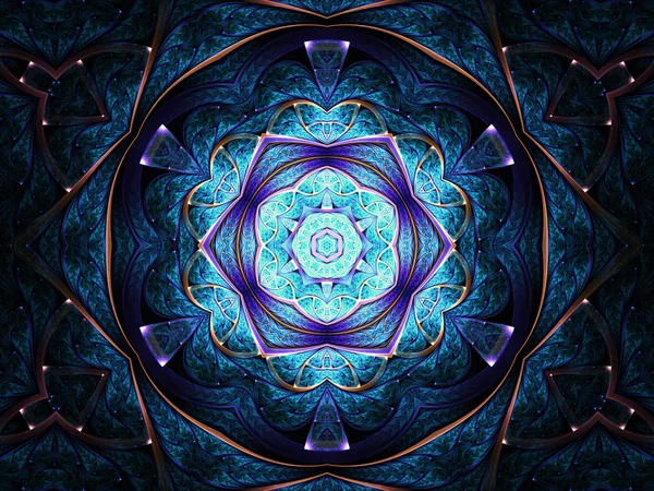 Donker blauwe fractal mandala, digitale kunst voor creatieve grafisch ontwerp — Stockfoto