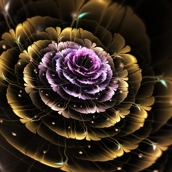 Flor fractal oscura dorada, obra de arte digital para un diseño gráfico creativo —  Fotos de Stock