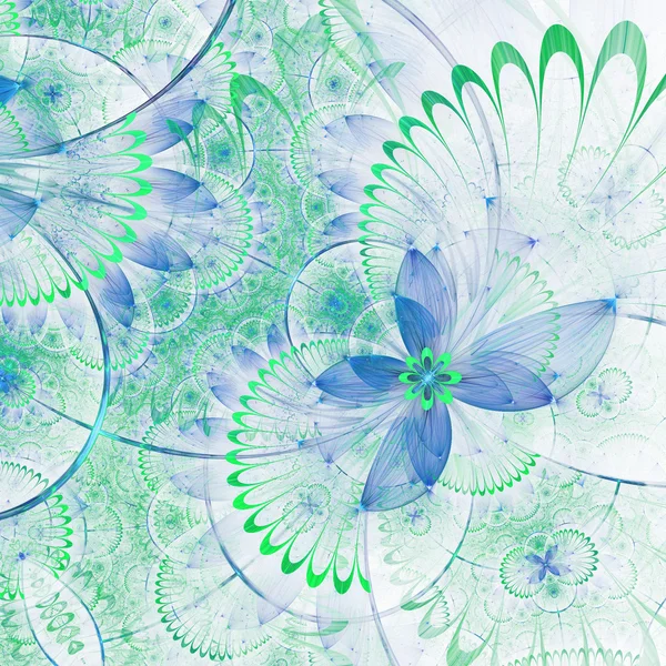 Flor fractal azul claro y verde, obra de arte digital para un diseño gráfico creativo — Foto de Stock