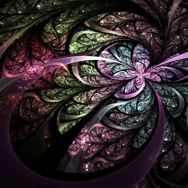 Dark colorful fractal flower, digital artwork for creative graphic design — Stock Photo, Image