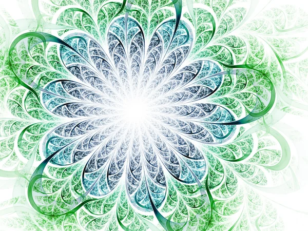 Green and blue fractal flower, digital artwork for creative graphic design — Stock Photo, Image