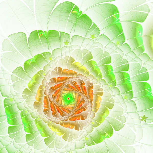 Green and orange fractal flower, digital artwork for creative grapic design — Stock Photo, Image