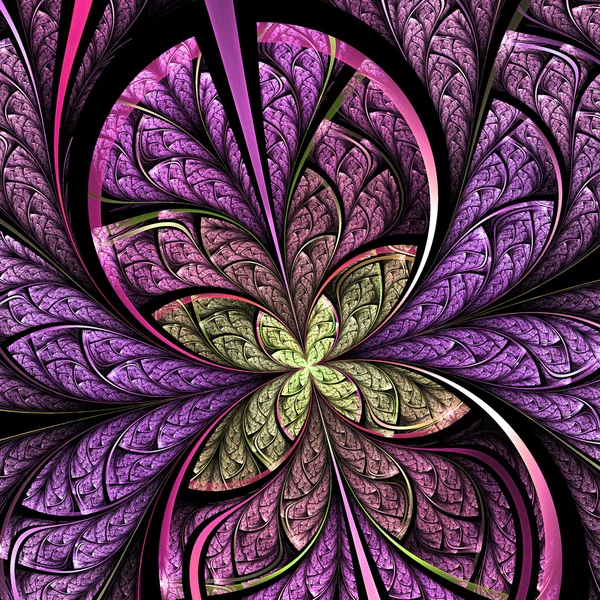 Kupu-kupu fraktal ungu atau bunga, karya seni digital untuk desain grafis kreatif — Stok Foto