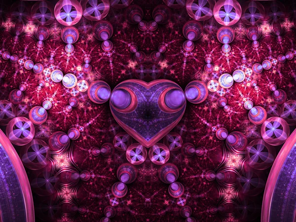 Purple valentine themed fractal heart, digital artwork for creative graphic design — 图库照片