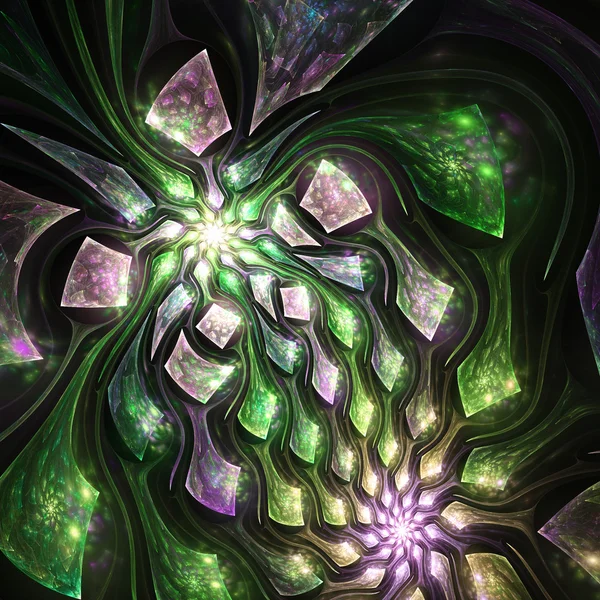 Glossy green fractal spirals, digital artwork for creative graphic design