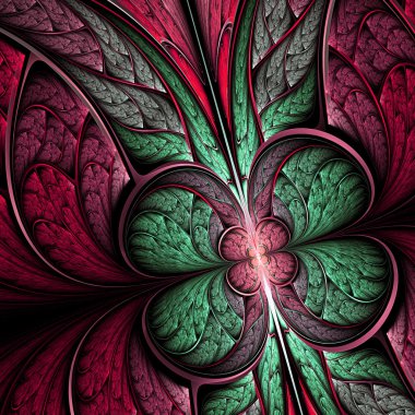 Green and red fractal flower or butterfly, digital artwork for creative graphic design