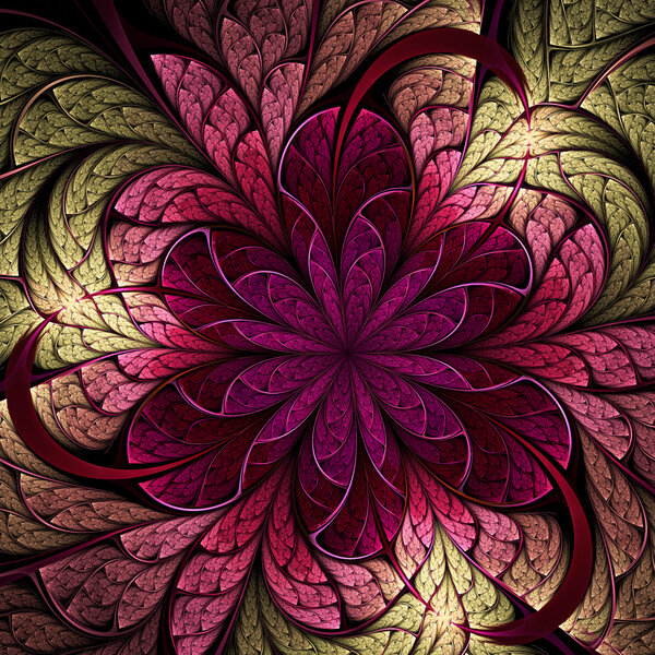 Dark fractal flower, digital artwork for creative graphic design