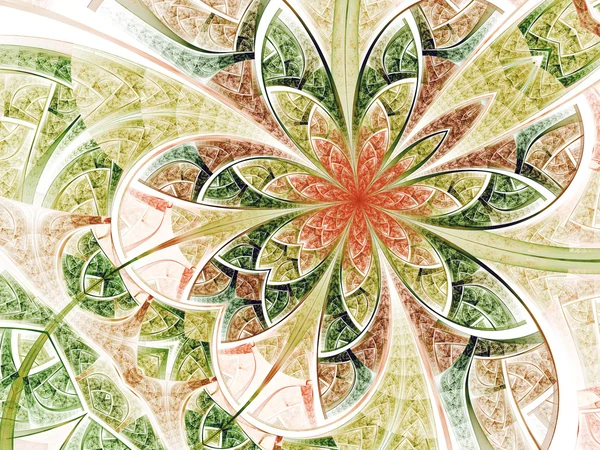 Green and orange fractal flower, digital artwork for creative graphic design — Zdjęcie stockowe