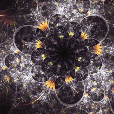 Abstract fractal pattern with golden tiny flowers, digital artwork for creative graphic design