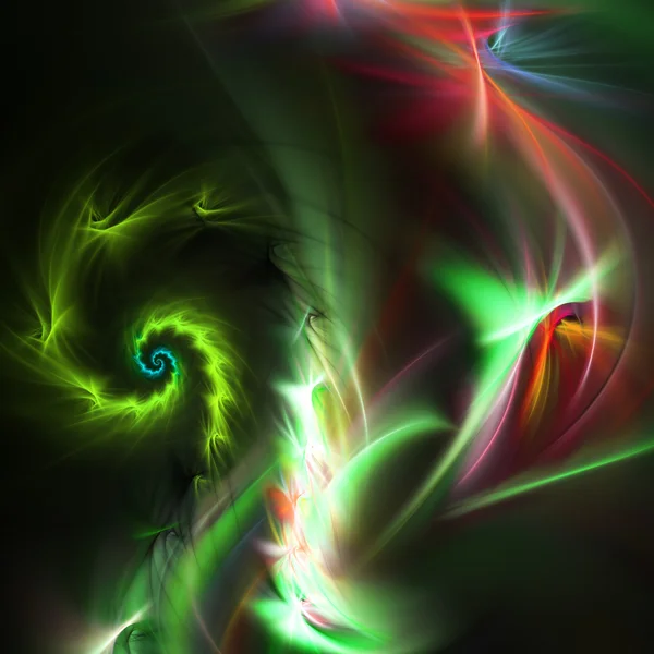 Fractal verde oscuro espirales, ilustraciones digitales para diseño gráfico creativo — Zdjęcie stockowe